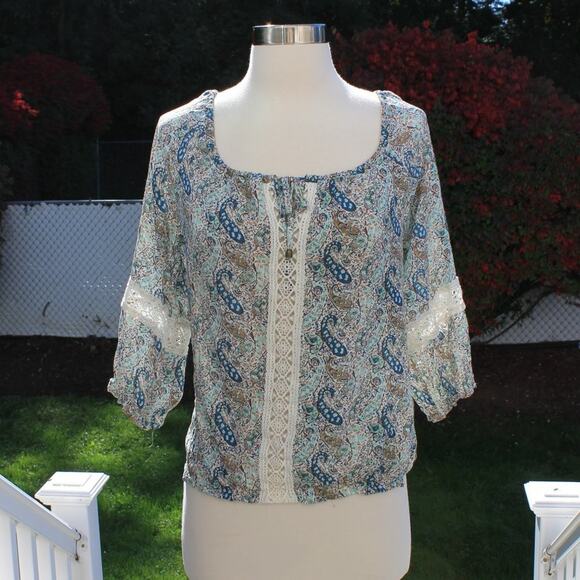 Forever21 Women's Boho Peasant Blouse Embroidered Paisley Print Size XS - Picture 2 of 11